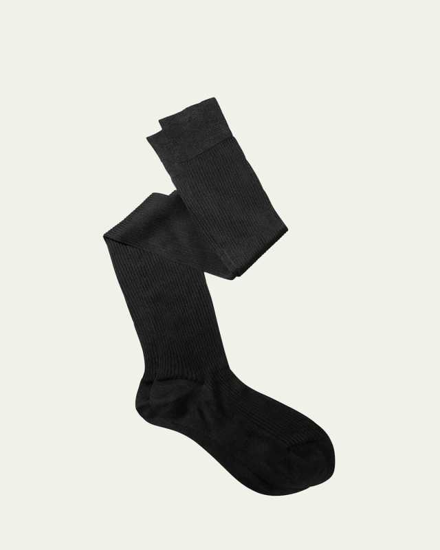 Ribbed Knee-Long Silk Socks